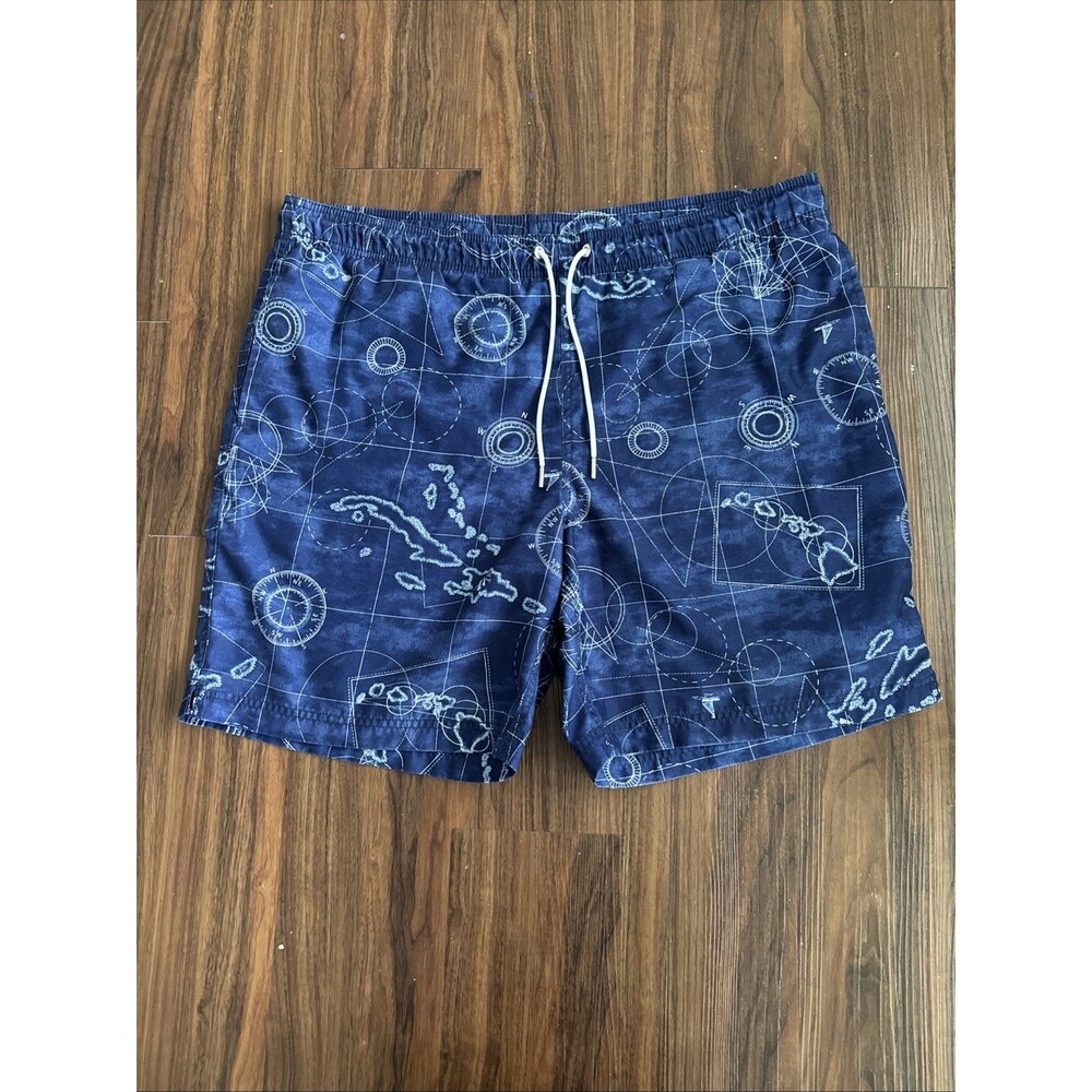 Lands' End Men's L (36-38) Nautical Navy Blue Swim Suit Lined Vacation Beach